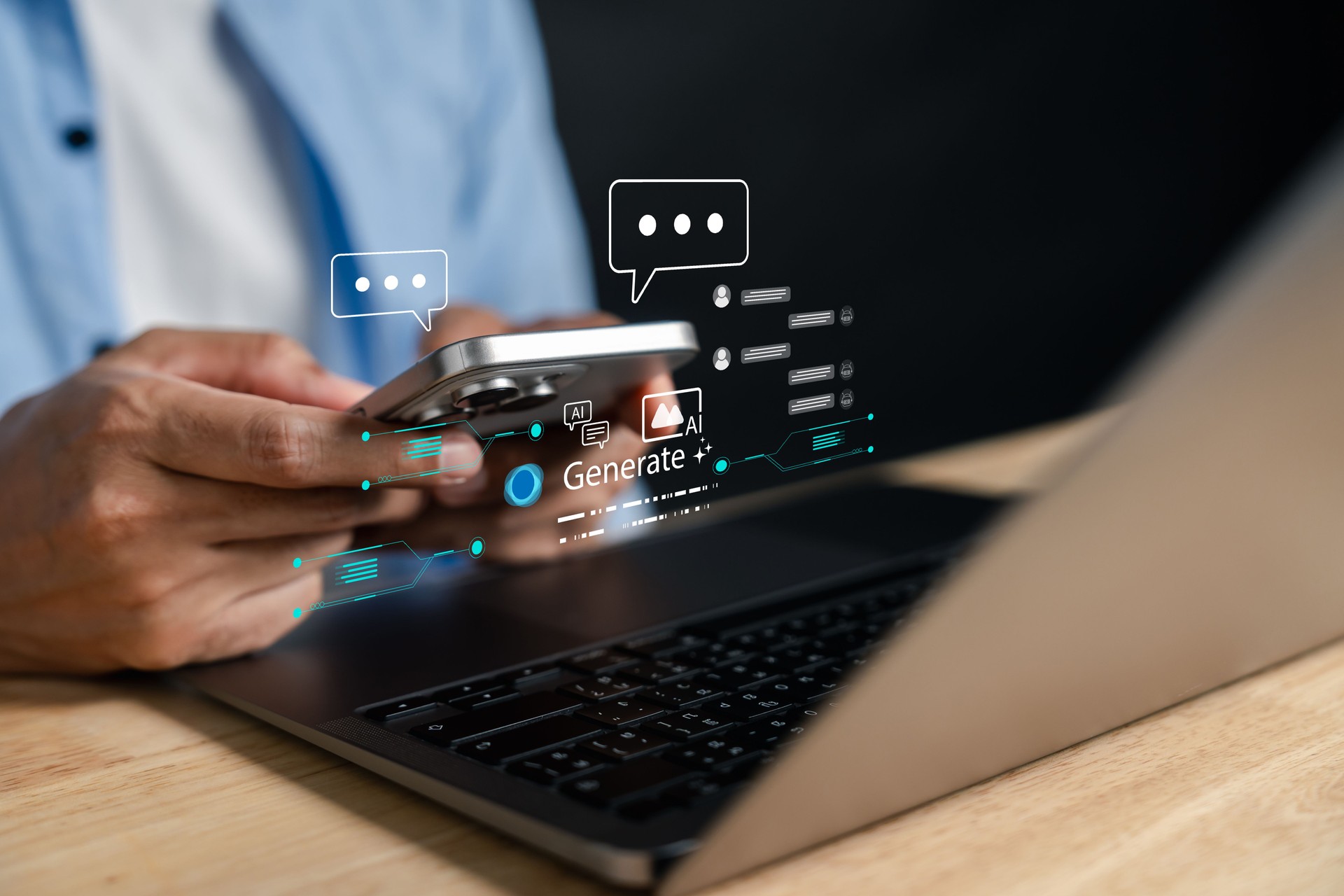 AI chatbot and content generation on mobile device for daily use, supporting smart conversation, productivity tools, automated writing, and digital communication across online platforms.